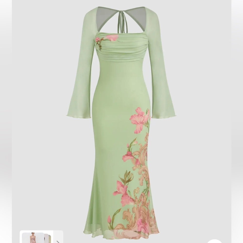 Elegant Floral Green Dress